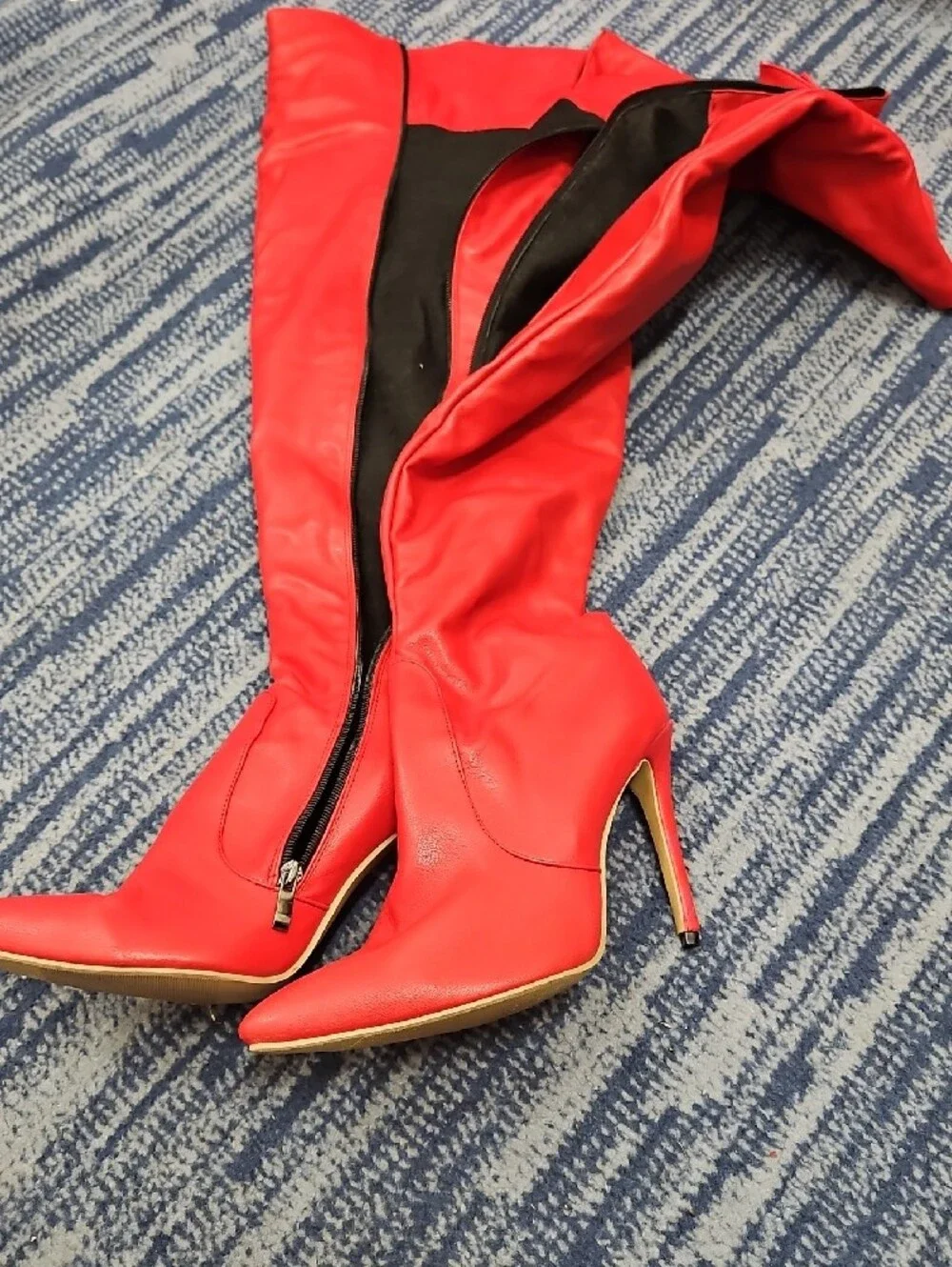Red Over-the-Knee Pointed Stiletto Boots - Women's Fashion Boots